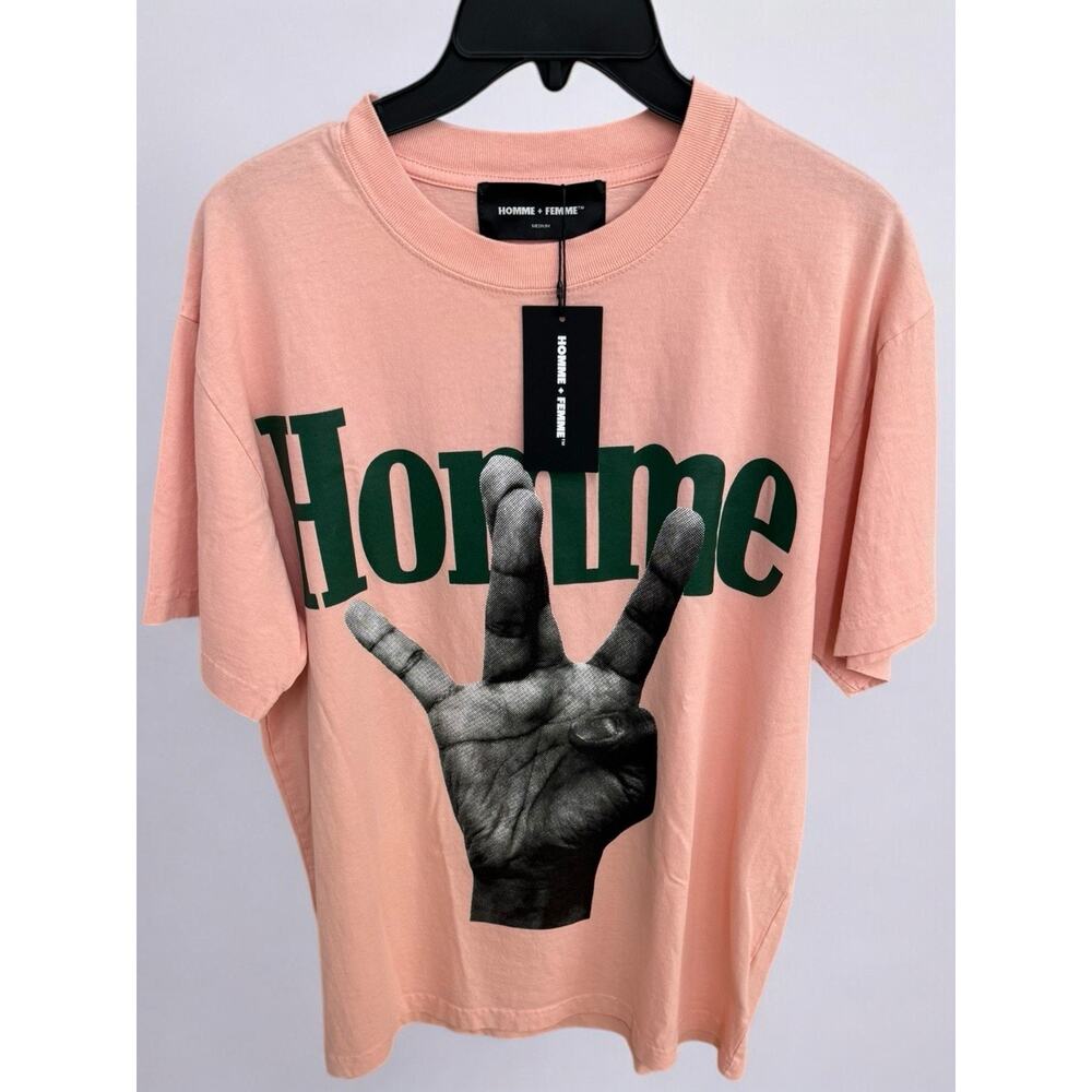 Homme + Femme Twisted Fingers Tee – Pink w/ Green & Red – Size Medium – NWT